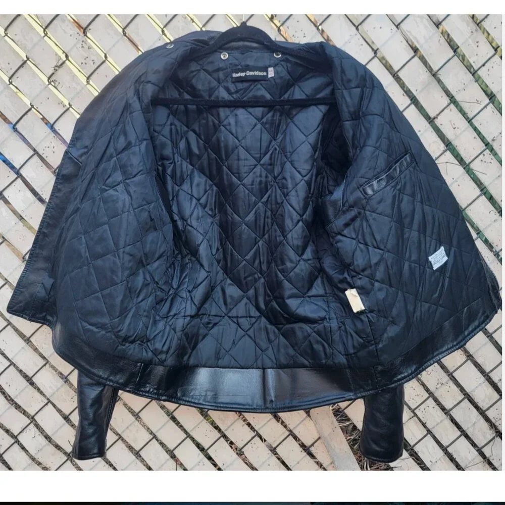 Vintage 1970s Harley Davidson Leather Motorcycle Jacket Men 44 Wool Lining Black - Picture 11 of 16